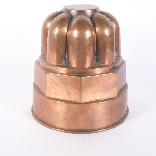 25 - A large 19th century French copper and tin cake/jelly mould, H22cm, impressed Trottler Paris 20