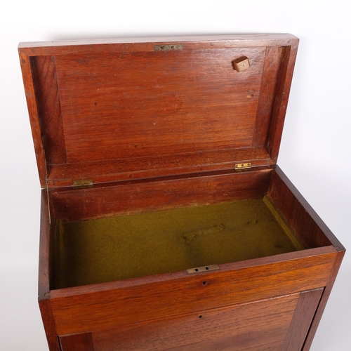 50 - A engineer's teak toolbox, with rising lid and 3 fitted drawers, 50cm x 43cm x 28cm