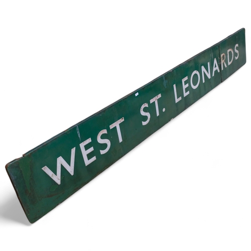 61 - A Southern Railways green and white enamelled Running In sign for West St Leonards, L360cm