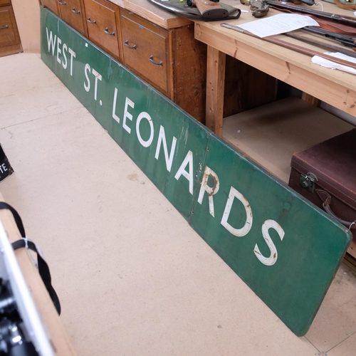 61 - A Southern Railways green and white enamelled Running In sign for West St Leonards, L360cm