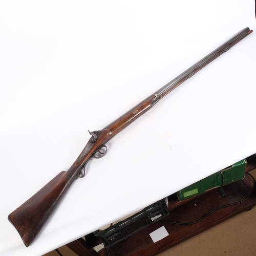 69 - A 19th century percussion rifle, with ram-rod, single bore, no identifying maker's marks, L122cm