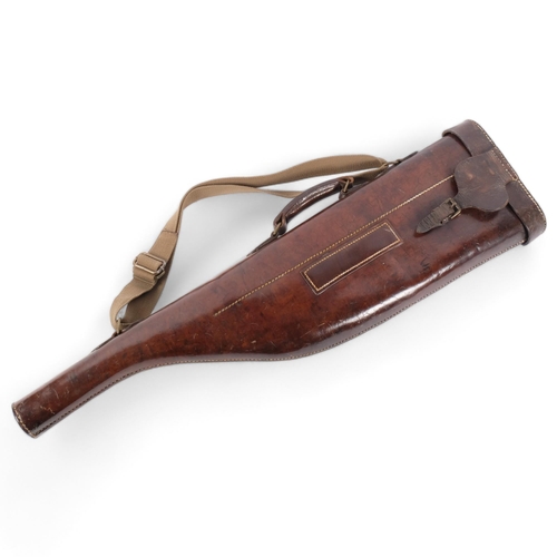 77 - Victorian brown leather leg-of-mutton shotgun case, L80cm