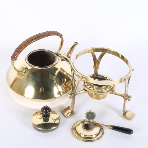 8 - A 19th century Aesthetic Movement brass spirit kettle, in the manner of Christopher Dresser, H28cm