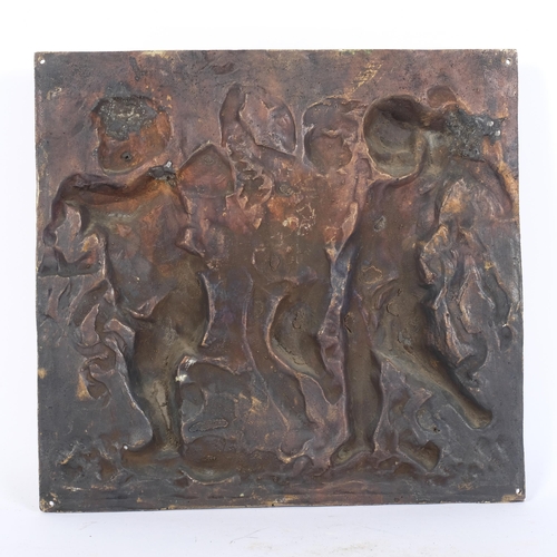 82 - A cast-bronze high relief plaque, decorated with cherubs, 34cm x 32cm