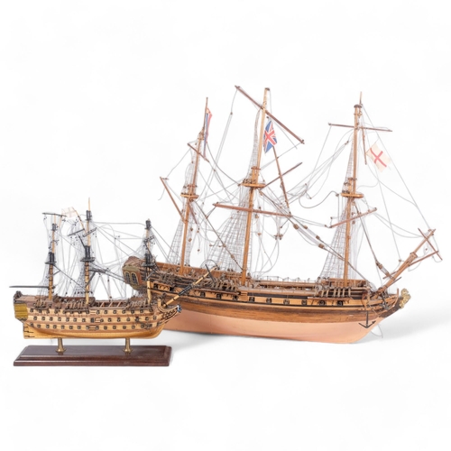 85 - A small scratch-built scale model of the HMS Victory, H34cm, and a scratch-built scale model of a 3-... 