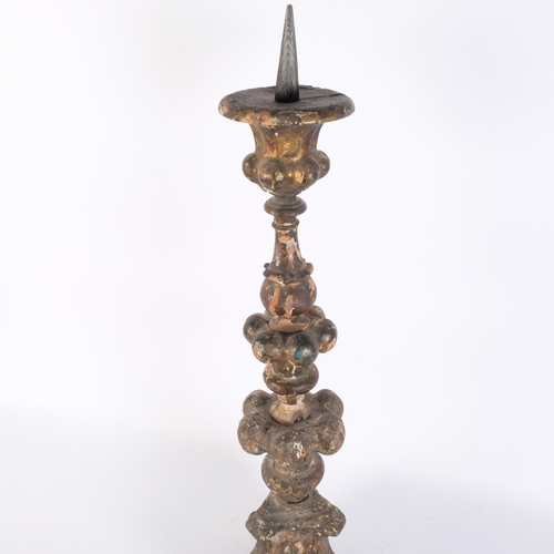 9 - 19th century Italian giltwood and gesso pricket candlestick, H75cm