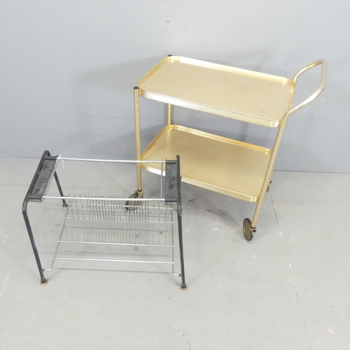 2639 - A mid-century style two-tier tea trolley, 64x76x37cm and a magazine / record rack, 57x44x44cm. (2)