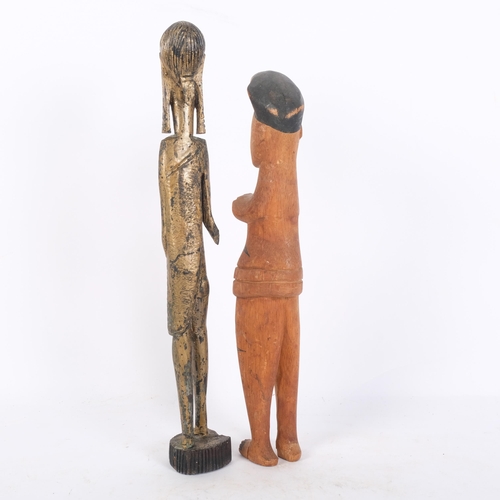 155 - A Nigerian carved wood Ibibio doll, and a carved and giltwood Lobi figure, tallest 34cm