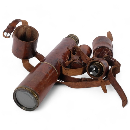 170 - A Second World War 3-draw brass telescope, with leather covering, by Broadhurst. Clarkson & Company ... 