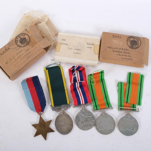 176 - A Second World War medal trio, awarded to Mr R J Spiers, all in original packing and boxed, a King G... 