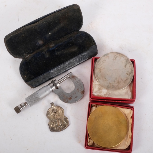 177 - 2 Coronation Regatta medallions, dated 1953, a silver ARP badge, and a miniature micormeter