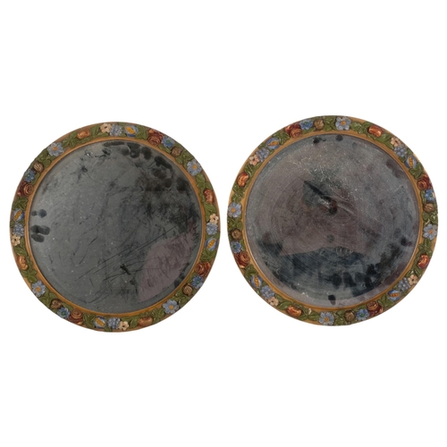 341 - A pair of early 20th century circular Barbola bevel-edge wall mirrors, diameter 36cm