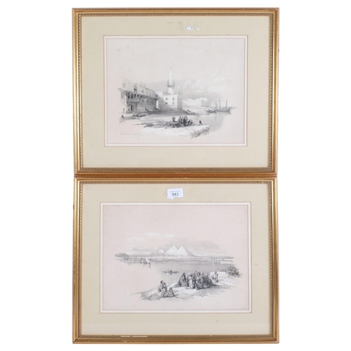 343 - David Roberts, a pair of 19th century lithographs, quay at Suez and Pyramids of Gezeeh from the Nile... 