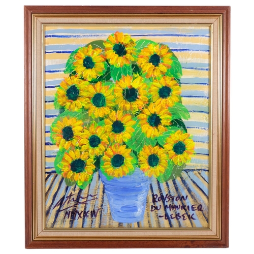 345 - Royston Du Maurier Lebek, oil on canvas, yellow daisies, 65cm x 55cm overall, framed