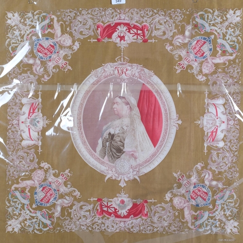 349 - A commemorative Queen Victoria silk scraf, by Cosmanos, 73cm x 74cm, and another depicting Their Mos... 