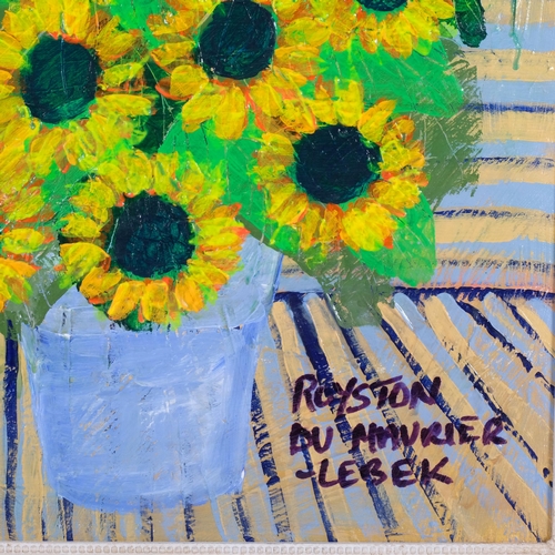 350 - Royston Du Maurier Lebek, oil on board, still life study of sunflowers, 69cm x 59cm overall, framed