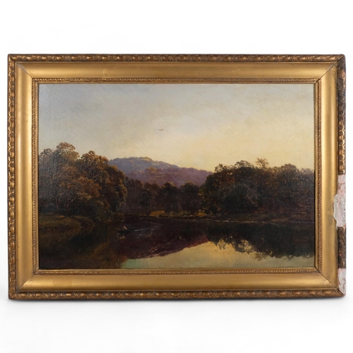 352 - Alfred De Breanski, Oil on canvas, Continental landscape, fishing the river, signed, 65cm x 89cm ove... 