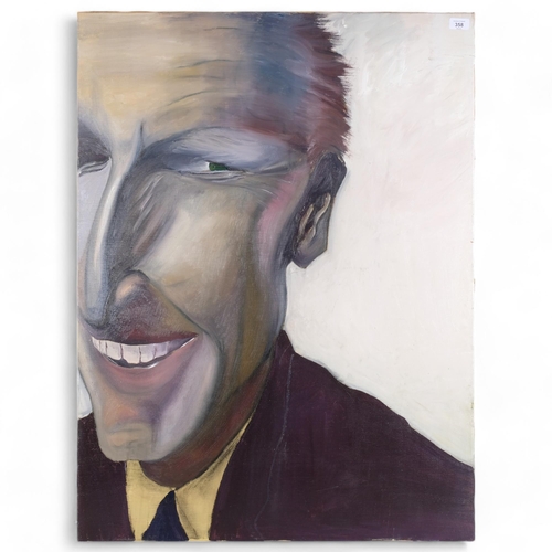 358 - Oil on canvas, portrait study, green eyed man, 101cm x 76cm overall, unframed