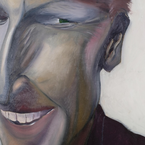 358 - Oil on canvas, portrait study, green eyed man, 101cm x 76cm overall, unframed