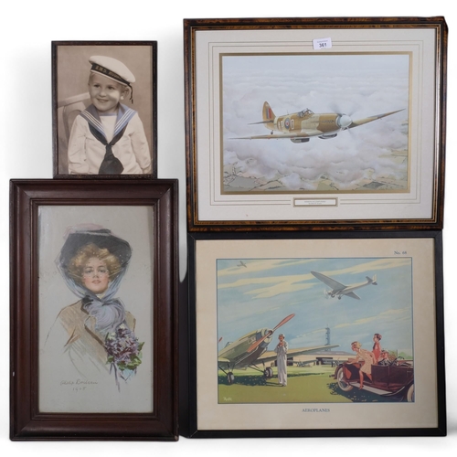 361 - A group of 4 framed pictures and prints, including 'Aeroplanes' No.68, 'Mission Accomplished' by Joh... 