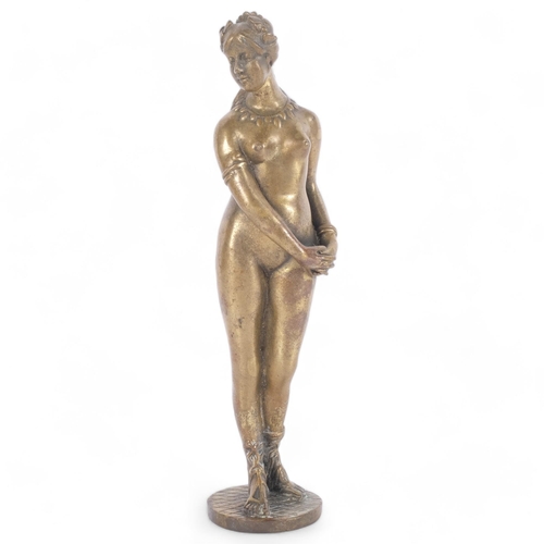 364 - A Vintage bronze figure of a nude young lady, on circular plinth, H26cm