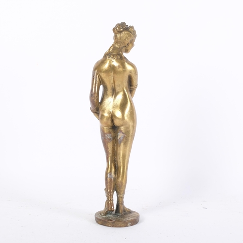 364 - A Vintage bronze figure of a nude young lady, on circular plinth, H26cm