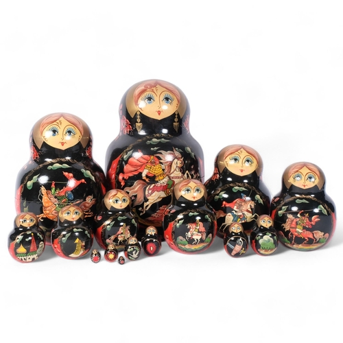 365 - A large graduated set of painted Russian dolls, tallest 22cm, signed and dated 1998