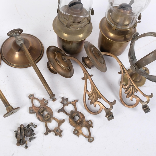 427 - 2 Antique gimballed brass oil lamps, etc