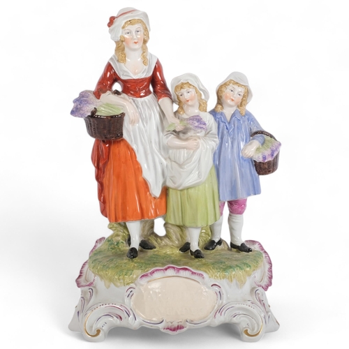 432 - Dresden porcelain Yardley's Lavender group, H31cm