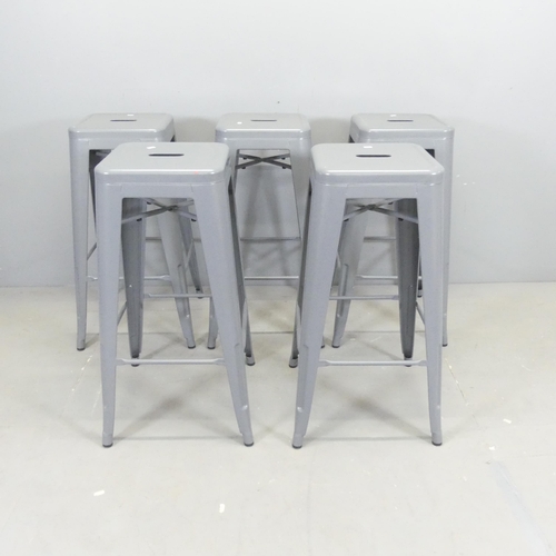 2649 - A set of five painted metal Tolix-style stacking stools. Height 76cm.