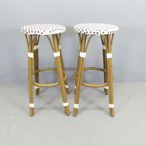 2654 - A pair of modern metal faux-bamboo bar stools. Height 80cm.