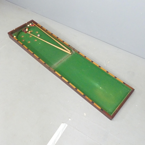 2666 - A Victorian Table Top Bagatelle Game with satin wood cup pockets, baize covered board, housed in a f... 