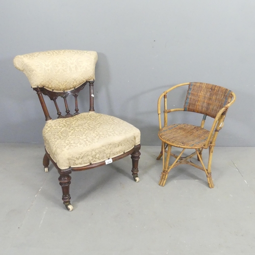 2674 - A Victorian mahogany and upholstered nursing chair, and a bamboo child's chair. (2)