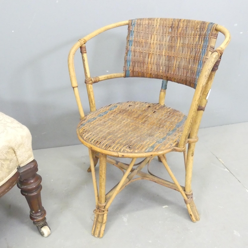 2674 - A Victorian mahogany and upholstered nursing chair, and a bamboo child's chair. (2)