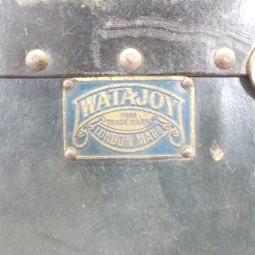 2676 - A vintage metal-bound travelling wardrobe, with label for Watajoy. Dimensons (closed) 37x93x56cm.... 