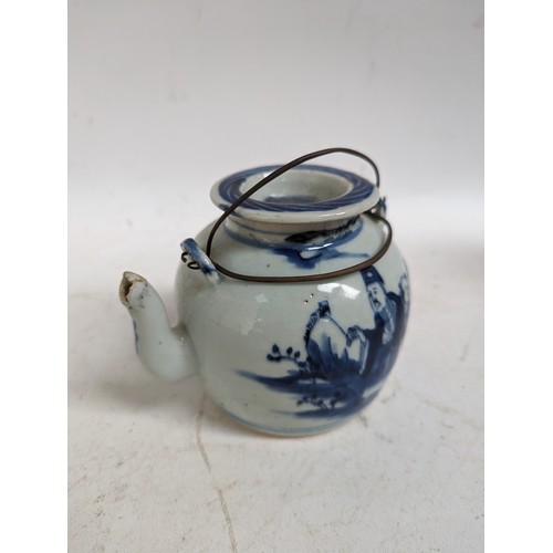 194 - A group of Antique Chinese blue and white items, including a vase, teapot, coffee pot, 2 bowls, etc