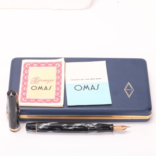 505 - An Omas Dama fountain pen, with 14ct nib and black marbled resin, marked 