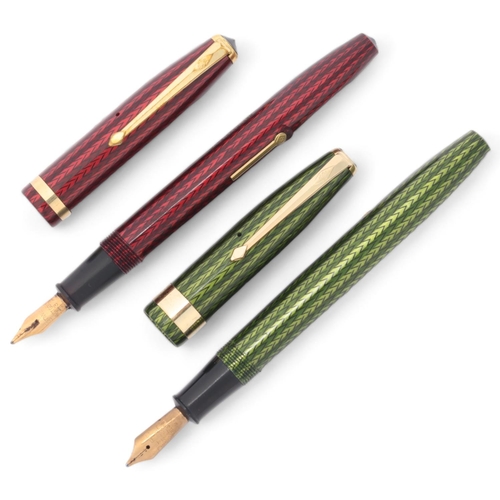 513 - 2 vintage Conway Stewart lever fill fountain pens, with 14ct nibs and herringbone lacquer bodies, ci... 