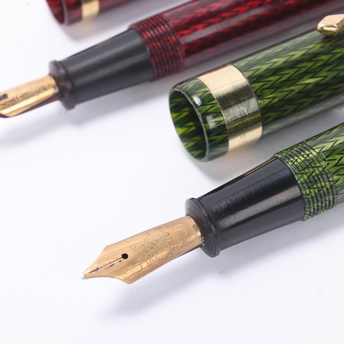 513 - 2 vintage Conway Stewart lever fill fountain pens, with 14ct nibs and herringbone lacquer bodies, ci... 