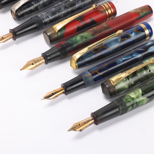 514 - 6 Vintage Conway Stewart lever fill fountain pens, all with marble resin bodies and 14ct gold nibs