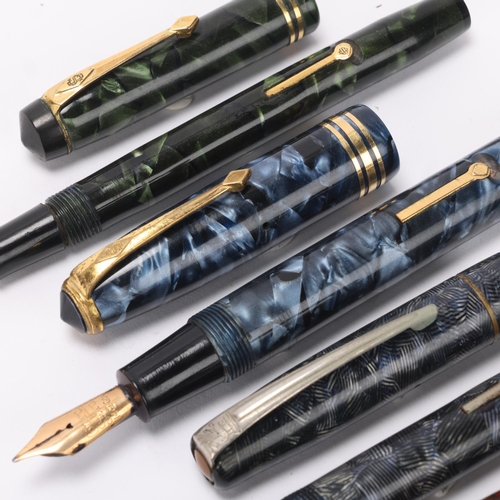 514 - 6 Vintage Conway Stewart lever fill fountain pens, all with marble resin bodies and 14ct gold nibs