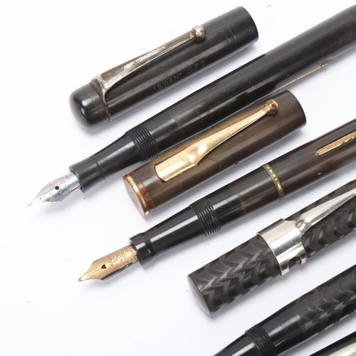 517 - 5 early 20th century fountain pens, Mabie, Todd & Co / Swan, 4 lever fill, models include, Minor No2... 