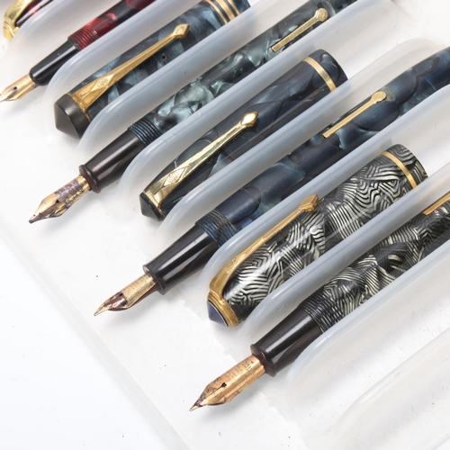 536 - 5 Vintage Conway Stewart fountain pens, all lever fill with marble resin bodies and 14ct gold nibs, ... 