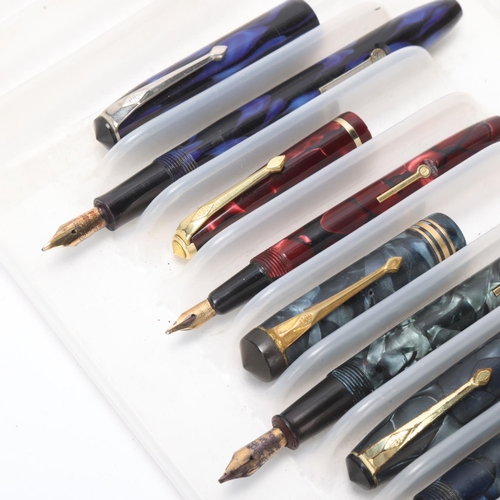 536 - 5 Vintage Conway Stewart fountain pens, all lever fill with marble resin bodies and 14ct gold nibs, ... 