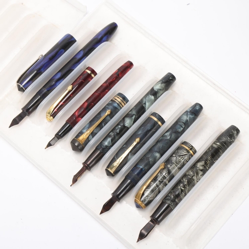 536 - 5 Vintage Conway Stewart fountain pens, all lever fill with marble resin bodies and 14ct gold nibs, ... 