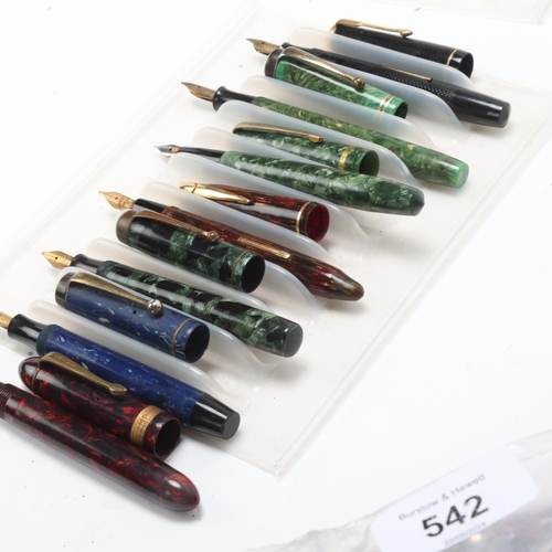 542 - 7 vintage fountain pens mid 20th century, including The Nova, 3 x National Security, Ritewell, Edaco... 