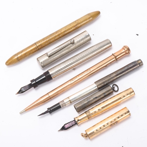 549 - 5 metal body antique fountain pens and pencils, one has Sterling silver body A/F,