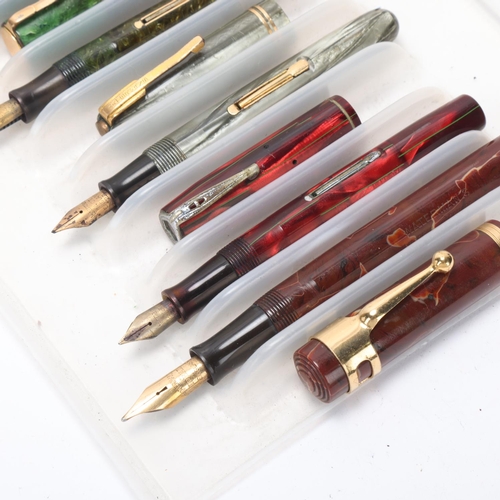 550 - 6 vintage Waterman fountain pens with marble resin bodies, all lever fill, 3 with 14ct gold nibs