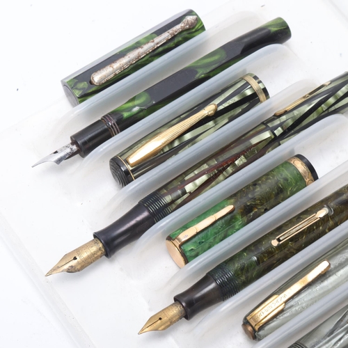 550 - 6 vintage Waterman fountain pens with marble resin bodies, all lever fill, 3 with 14ct gold nibs