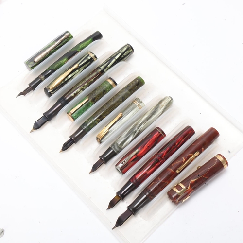 550 - 6 vintage Waterman fountain pens with marble resin bodies, all lever fill, 3 with 14ct gold nibs